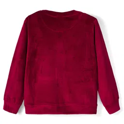 Babyhug Velour Woven Full Sleeves Winter Wear Suit Set With Cute Text Squined with Kangaroo Pocket - Maroon image 3