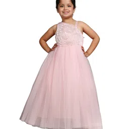 Toy Balloon Kids Net Woven Sleeveless Floral Applique Detailed Gown - Pink image 4