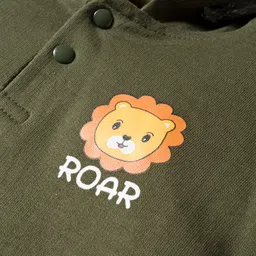 Doodle Poodle 100% Cotton Knit Full Sleeves Hooded Sweatshirt with Lion Print & Kangaroo Pocket - Green image 3