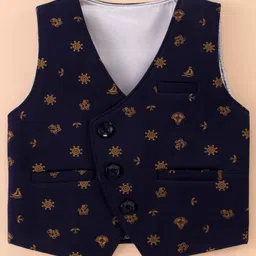 Mark & Mia Full Sleeves Nautical Theme Printed 3 Piece Party Suit with Bow & Hat - Navy Blue image 4