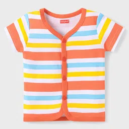 Babyhug 100% Cotton Knit Half Sleeves Front Open Vest With Stripes & Nautical Print Pack Of 3 - Orange & Light Blue image 4