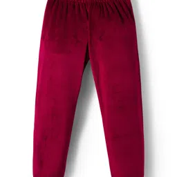 Babyhug Velour Woven Full Sleeves Winter Wear Suit Set With Cute Text Squined with Kangaroo Pocket - Maroon image 4