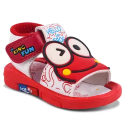 KATS Smiley Face Applique Detailed Musical Velcro Closure Sandals - Red image 5