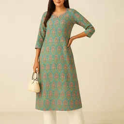 Eco Clothing Floral Printed Straight Cotton Kurta-image-80