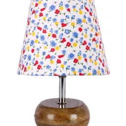 Devansh Cotton Round Small Natural Wood Table Lamp - Multicolor image 5