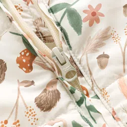 Babyhug Woven Full Sleeves Hooded Winter Romper With Floral Print - Off White image 5