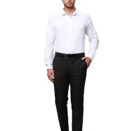 Raymond Dark Brown Slim Fit Self Design Flat Front Trousers image 5