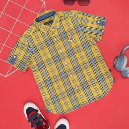 Pantaloons Junior Yellow & Blue Cotton Chequered Shirt-image-94