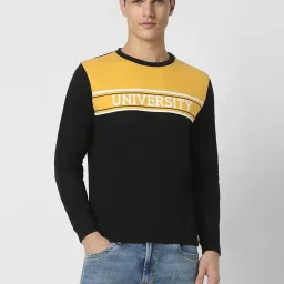 Peter England University Black Slim Fit Colour Block Sweatshirt image 1