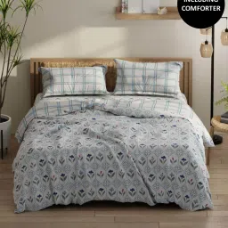 Bianca Classic Feel Ivory & Blue 152 TC Double Size Bedsheet & Comforter With 2 Pillow Covers image 1