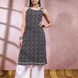 Stylum Black Cotton Striped Straight Kurta image 1