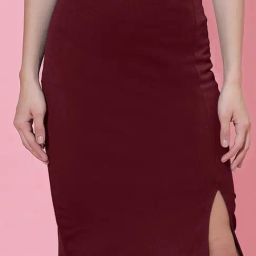 SELVIA Maroon Above Knee Skirt-picture-12