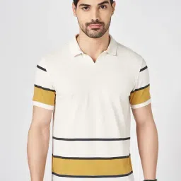 Byford By Pantaloons Yellow Cotton Slim Fit Striped Polo T-Shirt-image-92
