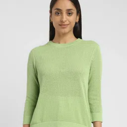 Levi's Light Green Cotton Self Design Sweater image 1
