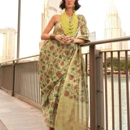 Odette Green Floral Printed Saree image 1