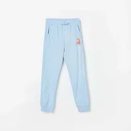 Fame Forever by Lifestyle Kids Powder Blue Cotton Printed Trackpants image 1