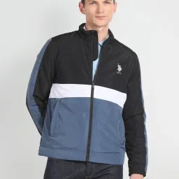 U.S. Polo Assn. Denim Co. Black & Blue Regular Fit Colour Block Jacket image 1