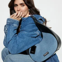 Miraggio Gaby Denim and Black Small Textured Hobo Bag image 1