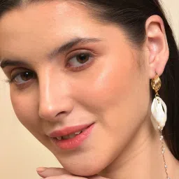 Sohi Gold-Toned White Contemporary Drop Earrings image 1