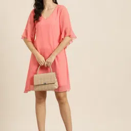Qurvii Peach Regular fit A Line Dress image 4