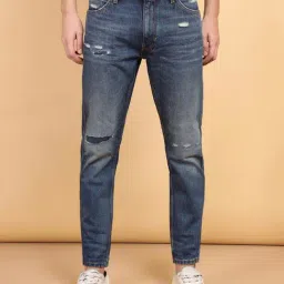 Wrangler Bostin Dark Blue Slim Fit Cotton Distressed Jeans-image-1
