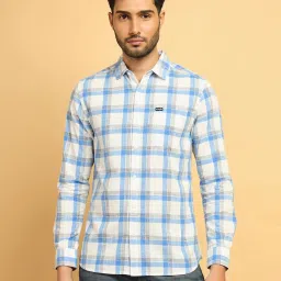 Wrangler White & Blue Regular Fit Check Cotton Shirt image 1