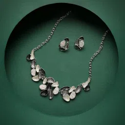 Sohi Black & Silver Dented Abstract Jewellery Set image 1
