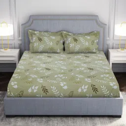 Welspun Floral Brown 130 TC Microfibre Double Bedsheet with 2 Pillow Covers image 1