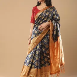 Saree Mall Navy Woven Saree With Unstitched Blouse image 1