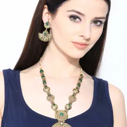 Zaveri Pearls Green & Yellow Alloy Royal Necklace Set image 1
