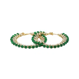 Zaveri Pearls Kundan & Green Beads Traditional Payal-ZPFK9158 image 1