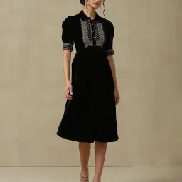 aarke Ritu Kumar Black Embroidered A Line Dress image 1