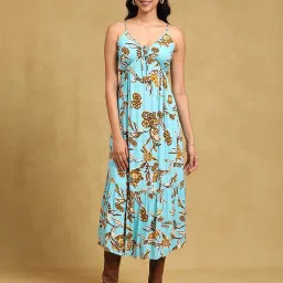 Label Ritu Kumar Blue Floral Print Midi Dress image 1