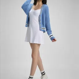 Forever 21 Blue Cotton Self Pattern Cardigan image 5