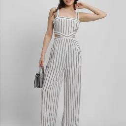 Forever 21 White Cotton Striped Jumpsuit image 5