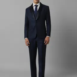 Louis Philippe Navy Slim Fit Checks Three Piece Suit image 1