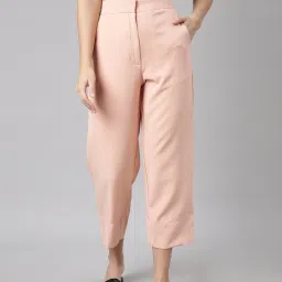showoffff SHOWOFF Peach Straight Fit Mid Rise Trousers image 1