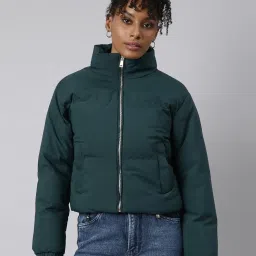 showoffff SHOWOFF Green Regular Fit Puffer Jacket image 1