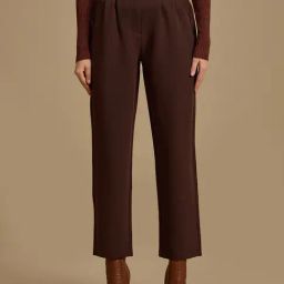 Kazo Brown Polyester Straight Formal Trousers-picture-26