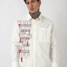 Bewakoof White Cotton Oversized Fit Printed Shirt-image-38