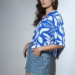 Vero Moda Blue & White Printed Crop Shirt image 1