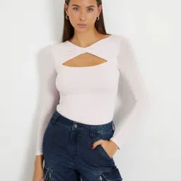 Guess White Solid Full Sleeves Tops image 1