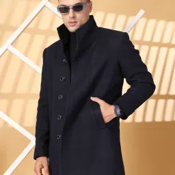 Chkokko Navy Blue Relaxed Fit Solid Coats image 1