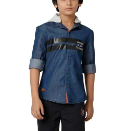 Under Fourteen Only Kids Blue Solid Full Sleeves Denim Shirt image 1
