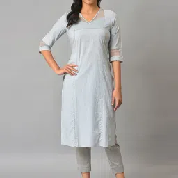 Aurelia Blue Cotton Printed Straight Kurta-image-72