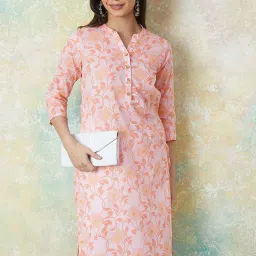 Melange by Lifestyle Peach Printed Straight Kurta image 1