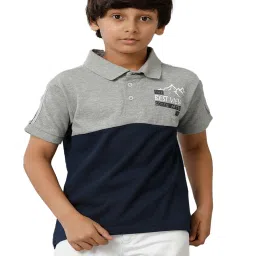 Under Fourteen Only Kids Grey Melange Color Block Polo T-Shirt image 1