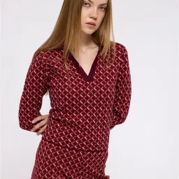 Cover Story Maroon Printed Sweater image 1