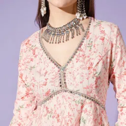 Cation Peach Floral Print Kurta With Sharara & Dupatta image 5