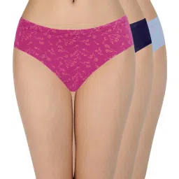 Every De by Amante Pink & Navy Cotton Printed Bikini Panties - Pack Of 3 image 1